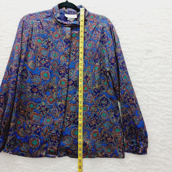 Pendleton Blouse Size 8 Blue Gold Paisley Boho Luxe Art Teacher Witchy Office - Picture 10 of 16